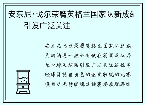 安东尼·戈尔荣膺英格兰国家队新成员引发广泛关注 安东尼·戈尔荣膺英格兰国家队新成员引发广泛关注